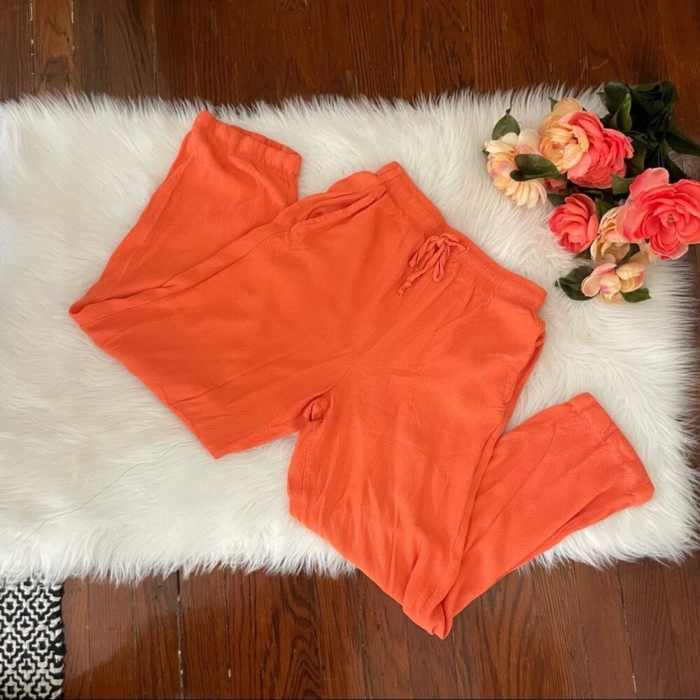 Vintage Coral Pull On Pants Crepe Elastic Waistband Drawstring Size Medium